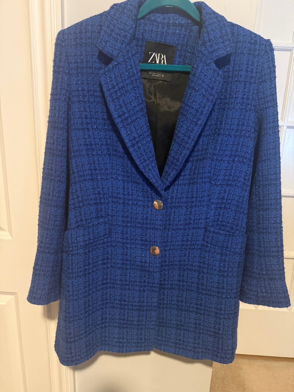 Zara Royal Blue Tweed Single-Breasted Blazer